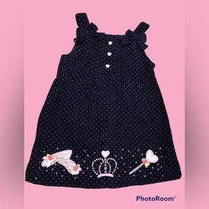 Princess theme blue Micro Cord Dress With Pink Polkadots and Heart Buttons Girls